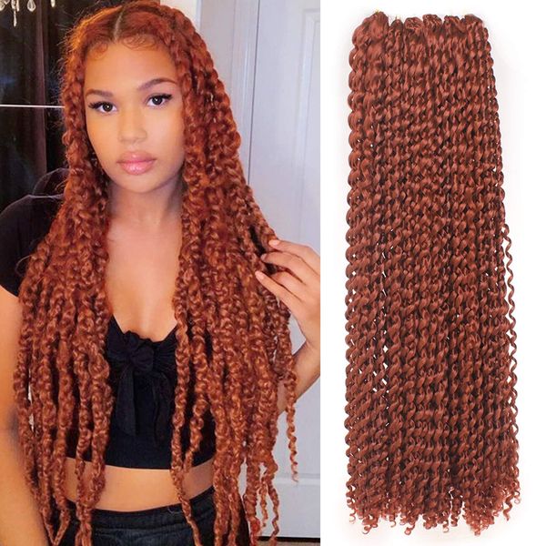Leeven 7 Packs 24 Inch Copper Red Passion Twist Hair for Butterfly Locs Long Bohemian 350# Water Wave Passion Twists Crochet Braiding Hair 18 Strands/Pack Hot Water Setting Synthetic Braids Hair