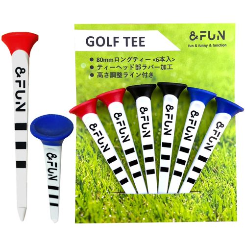 Golf Tee, Long Tee, Easy to Place Balls, Graduated, Increased Distance 3.1 inches (80 mm), Pack of 6 & FUN
