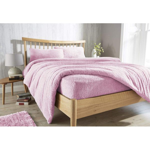 Olivia Rocco Teddy Fleece Extra Deep Fitted Sheet Cosy Warm Fluffy Fitted Bed Sheets, Blush Pink Double