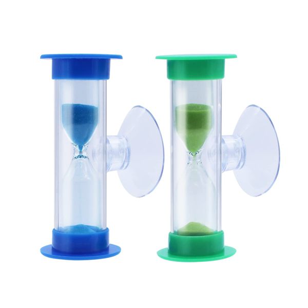 AIMEKE 2 Stück Sanduhr mit Saugnapf 2 Minuten, 3 Minuten Sanduhr Buntes Sand Timer Sanduhren Set für Kinder Zahnputzuhr Küchen Klassenzimmern Zuhause Zeitmanagement (Blau+Grün)