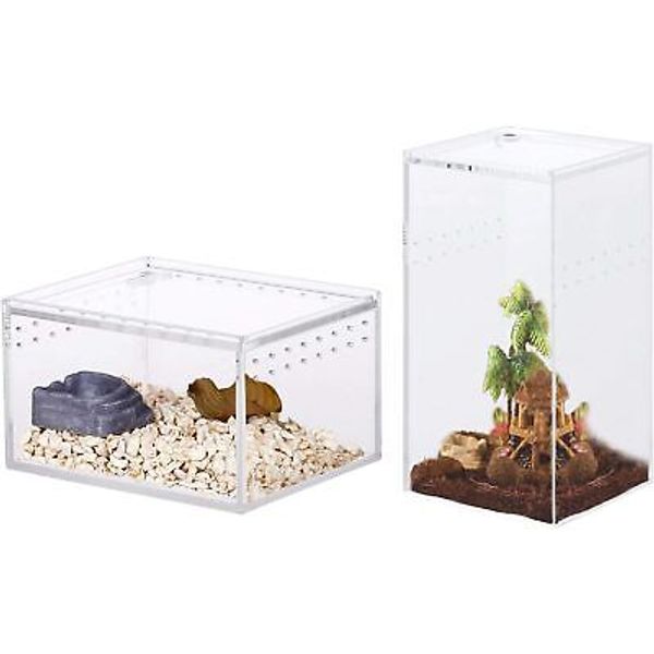 2 Pack Acrylic Reptile Terrarium Insect Tarantula Enclosure Tank Snail Clear