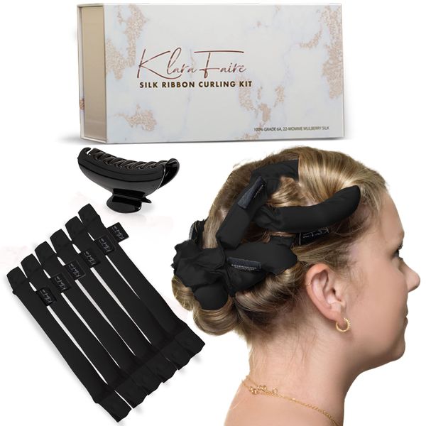 Klara Faire Heatless Hair Curler - 6Pc short Heatless curling rod headband | Heatless curls for long hair curling ribbon | Silk hair curlers to sleep in | flexi curling rods for hair (ROYAL BLACK)