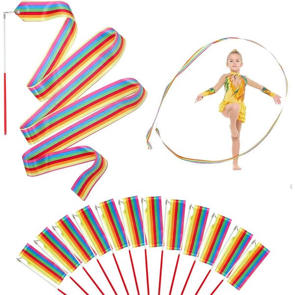 HiUnicorn 50PCS Rainbow Dance Ribbons Party Favors for Kids Circus Carnival Rhythmic Gymnastics Ballerina Birthday Party Streamers Decoration, Kids Ribbon Silks Sticks Wands for Girls