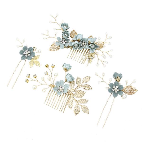 NUOBESTY Bride Clip 4 Pcs Wedding Hair Comb Rhinestones Crystal Floral Bridal Hair Clips Hair Pin Hair Jewelry for Wedding Dress Accessories (Green) Hair Accessories