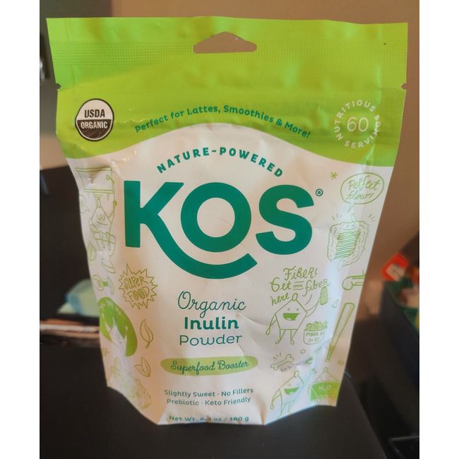 Kos Organic Inulin Fiber Powder 6.3 Oz Prebiotic-Superfood Booster 60 Servings