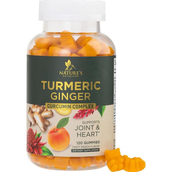 Turmeric Curcumin Gummies - Vegan Turmeric Ginger Gummy with 95% Curcuminoids, Black Pepper for Max Absorption, Natural Joint Support Supplement, Nature's Tumeric Extract, Ginger Flavor - 120 Gummies