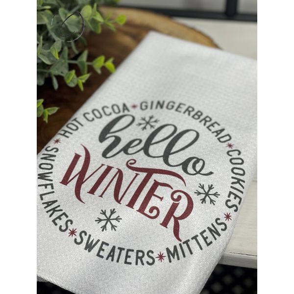 Hello Winter Waffle Weave Tea Towel