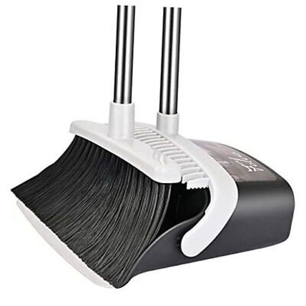 Broom and Dustpan Set, Heavy Duty Dust Pan and Broom with Long Handle 51 Gray