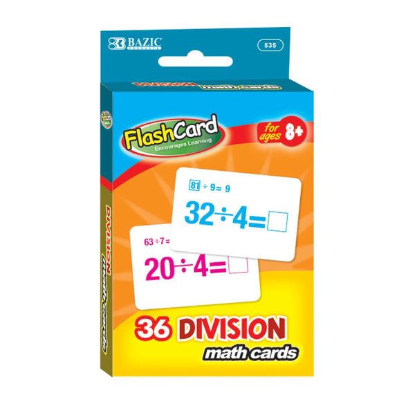 BAZIC Division Flash Cards (36/Pack), Case of 24