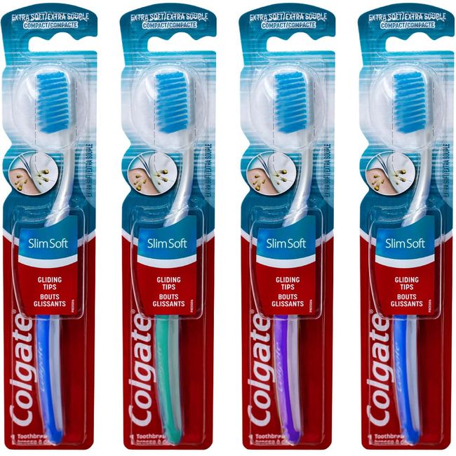 Colgate Slim Soft Ultra Compact Toothbrush, Extra Soft (Colors Vary) - Pack  of 4