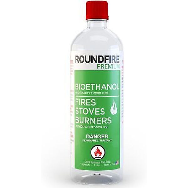 ROUNDFIRE Premium Tabletop Fireplace Fuel - 1 Liter Ethanol for Fire Pits and Ta