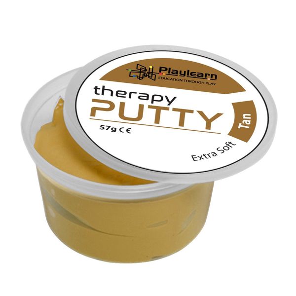 Playlearn Therapy Putty Extra Soft Resistance Squeezable Non-Toxic, Hand Exercise, Colour Coded Tan for Adults & Children 57g (2oz) Tubs