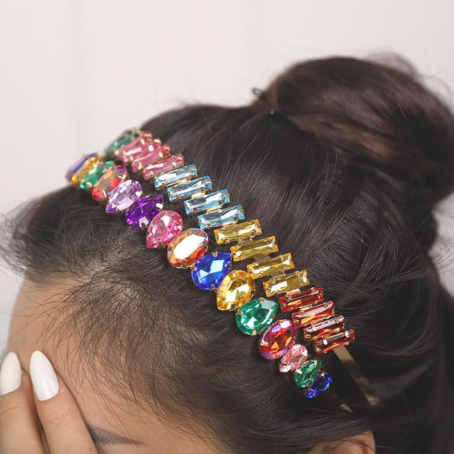 BERYUAN Women Girls Rhinestone Hair Hoop Colorful Rhinestone Headband Stylish Hair Hoop Rhinestone Fashion Headpiece Rhinestone Metal Headband for Brides Bridesmaid(2pcs)