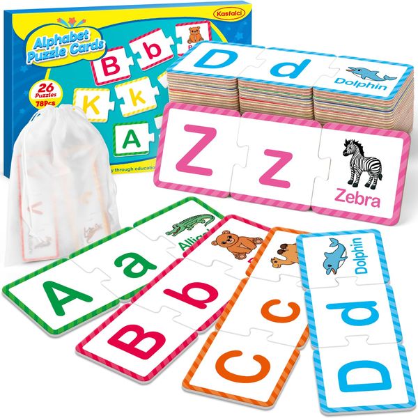 Kasfalci Alphabet Puzzle Cards,ABC puzzle,Alphabet Learning Toys,ABC Learning for Toddlers Kids,Matching Letter Game,Preschool Learning Activities,Kindergarten Classroom Must Haves,Homeschool Supplies