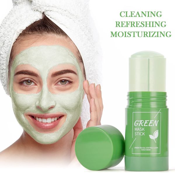 AOOWU Green Mask Stick, 2 Stück Aubergine Grüner Tee Purifying Clay Maske,Befeuchtet und Kontrolliert Öl Grüntee Maske Mitesser Akne Entferner,Green Tea Mask für Deep Cleansing(Grüntee)