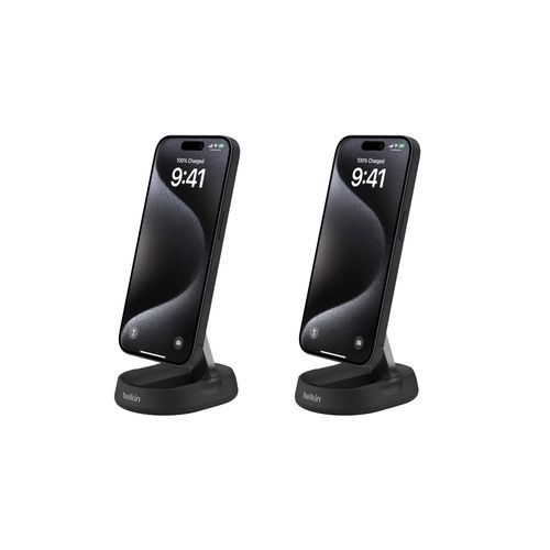 Belkin Convertible Magnetic Charging Stand 15W - MagSafe-Compatible Qi2-Certified Wireless Charging Station, iPhone Charger for Apple iPhone 16 Series, Airpods Pro, & More, No PSU - Black (2-Pack)
