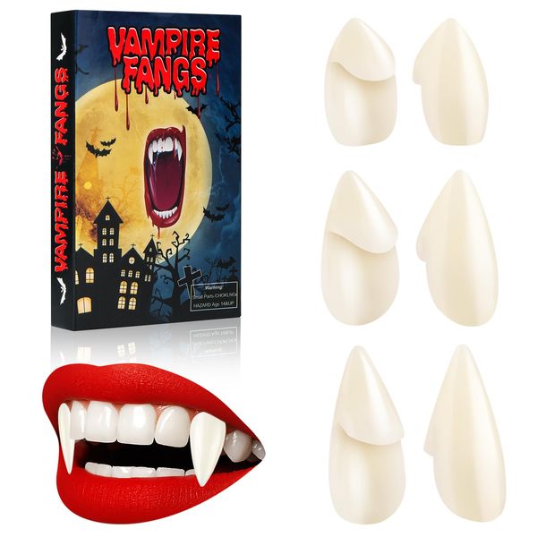 Givivion Vampire Teeth Fangs for Adults, Vampire Fangs with Upgraded Reusable Adhesive, Halloween Fake Fangs for Vampire, Cosplay, Party Favors, Haunted Houses