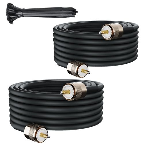 Elecan Ham Radio CB Coax Cable 50 Ohm RG8X Coaxial Cable 4 Ft /2 Pack, UHF Male PL-259 Low Loss Digital Coax UHF Jumper Cable for Antenna Analyzer, SWR Meter, HF/VHF, Dummy Load with Ties