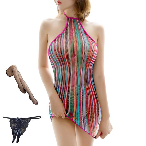 OLYOLY Sheer Micro Mini One Piece Babydoll, A Multicolor
