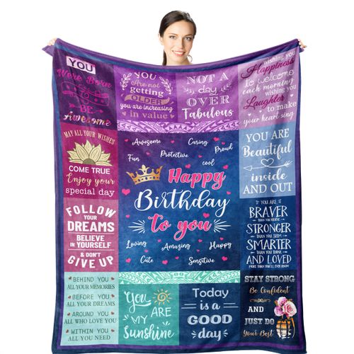 Wisegem Birthday Gifts for Women - Happy Birthday Gifts for Her Unique Throw Blanket 60"x50" - Bday Present for Girls Friendship Decorations - Female Bday Gift Ideas