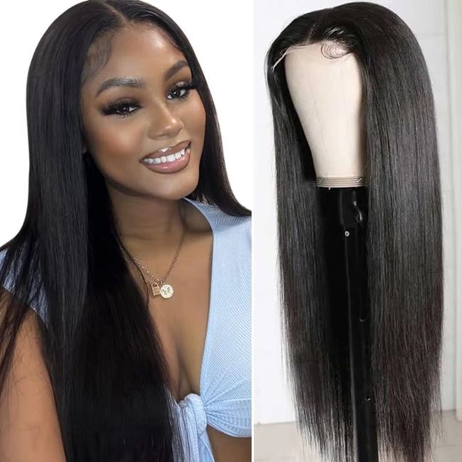 Straight Lace Front Wig Human Hair Echthaar Perücke 4x4 Lace Closure Human Hair Wig With Baby Hair 180 Density 28Zoll