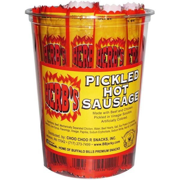 Herb’s Pickled Hot Sausages 0.7oz Individually Wrapped - 24-ct Pickled Hot Sausages Per Cup