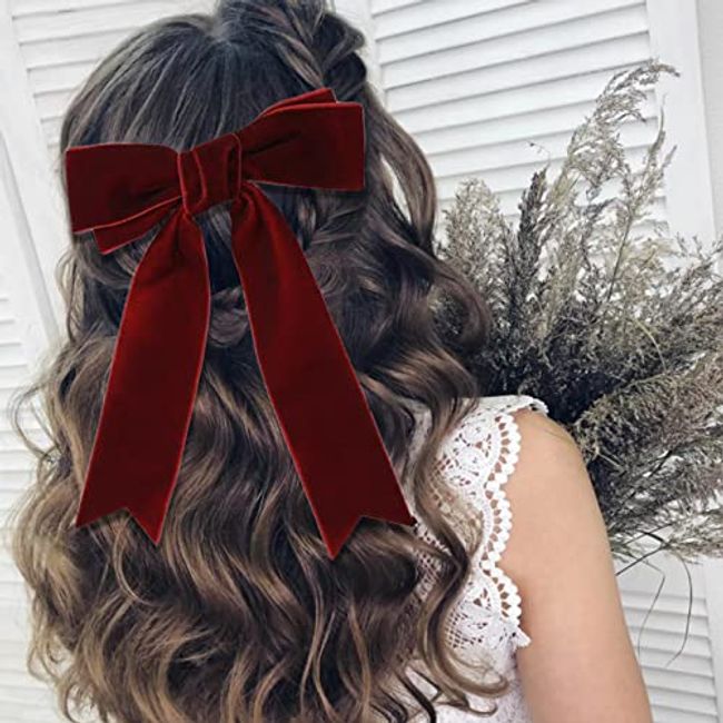2PCS Satin Hair Bows for Women Large Hair Barrettes Ribbon for