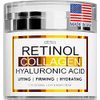 Retinol Cream for Face - Facial Moisturizer with Collagen Cream and Hyaluronic Acid - Anti Aging Face Cream - Day and Night Face Lotion for Women and Men - Hydrating Wrinkle Cream for Face - All Skin Types
