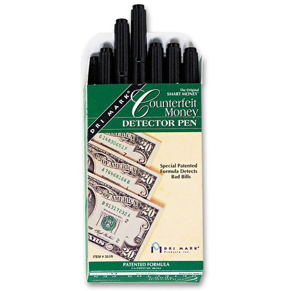 Dri Mark 351R1 Counterfeit Bill Detector Marker Pen - Made in The USA 3 Times More Ink, Pocket Size, Fake Money Checker, Money Loss Prevention Tester & Fraud Protection for U.S. Currency (Pack of 12),Black