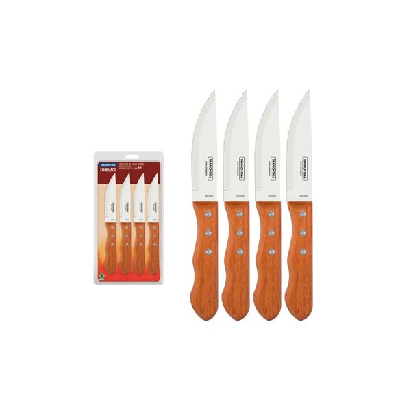 Tramontina 5” Jumbo Steak Knives Set of 4, Sharp Knife with Wooden Handle, ‎Camping, Kitchen, Rustic, 22399079