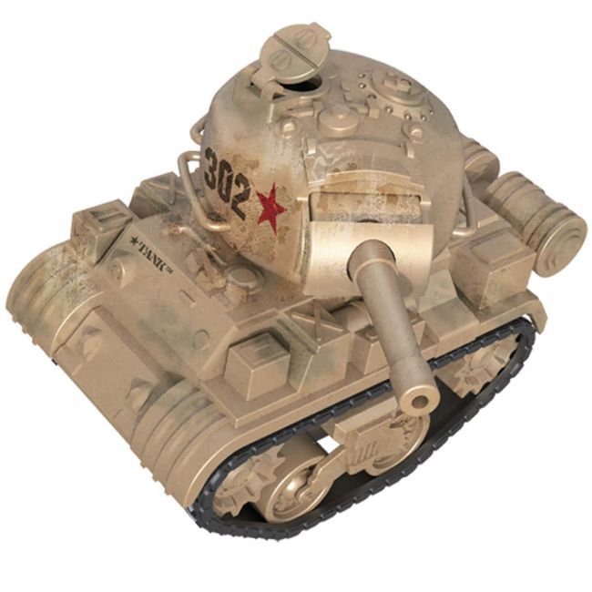 Doyusha DPM-Tnk-1 Deformed Plastic Model Series Military T-34 Tank with Fighter Figure (Tan), Color Coded Plastic Model