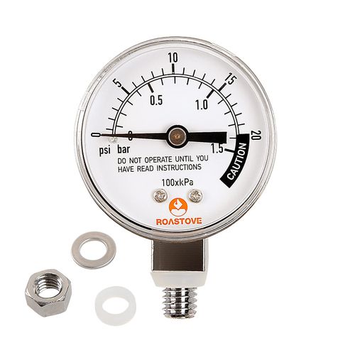 Roastove Stainless Steel Pressure Cooker Gauge, Pressure Canner Gauge, Steam Pressure Gauge, 2" Dial, Lower Mount, Including Gasket, Washer and Nut