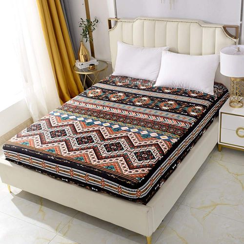 NATURETY Bed Fitted Sheet Deep Pocket Mattress Protector Sheets,Thicken Printed Fabric Boho Style Bed Sheets (Brown(Boho), King)