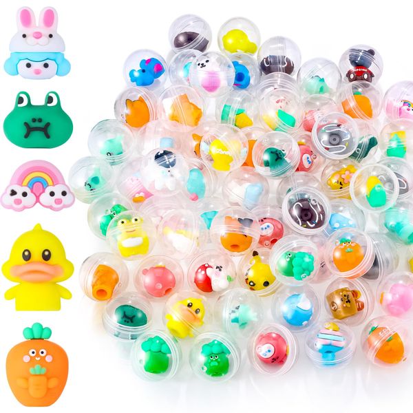 Joottuan 100 Pack Gumball Vending Machine Capsules with Cute Cartoon Mini Toy Small Filled Toys Capsules for Kindergarten Gift Christmas Easter Basket Stuffers Cute Egg