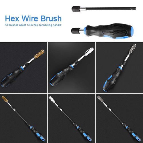 20Pcs Wire Brush Cleaning Kit, 1/4" Assorted Spiral Detail Brush Cleaning Set with Stainless Steel Hex Wire Brush Brass Wire Brush for Cleaning Steel Parts