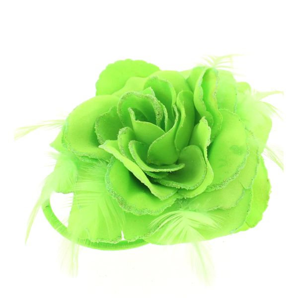 Topkids Accessories Rose Flower Hair Clip Hairband Floral Corsage Fascinator Hair Band Aligator Beak Grip for Women & Girls Wedding Prom Party Special Occasion (Neon Green)