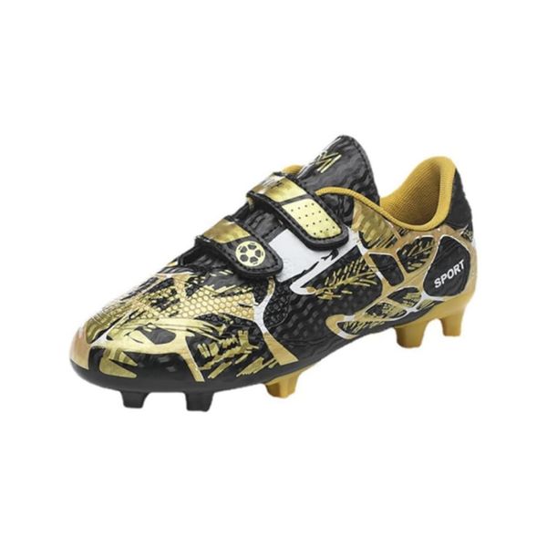 Breathable Football Shoes Spikes for Kids Soccer Boots with Cleats Boys Girls Football Boots,Black-Gold,UK 5