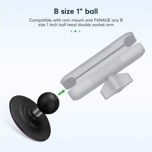 FANAUE Flex Adhesive Ball Base Compatible with RAM Mounts B Size Double Socket Arm, 1" Ball Head Adapter for Motorcycle Phone Mount Bike Phone Holder, Suction Cup Base for Mounting on Car Dashboards.