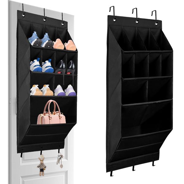 GeluEla Schuhregal Tür Hängend für Schrank, Hängeorganizer Tür, Hängende Schuhaufbewahrung mit 11 große Taschen, Schmal über Tür Schuh Organizer mit 3 Haken für Wohnmobil Schrank Tür