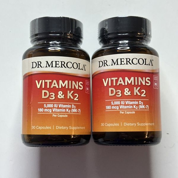 2 Pack!Dr. Mercola Vitamins D3 & K2 Dietary Supplement Total 60 Caps. Exp 2026^