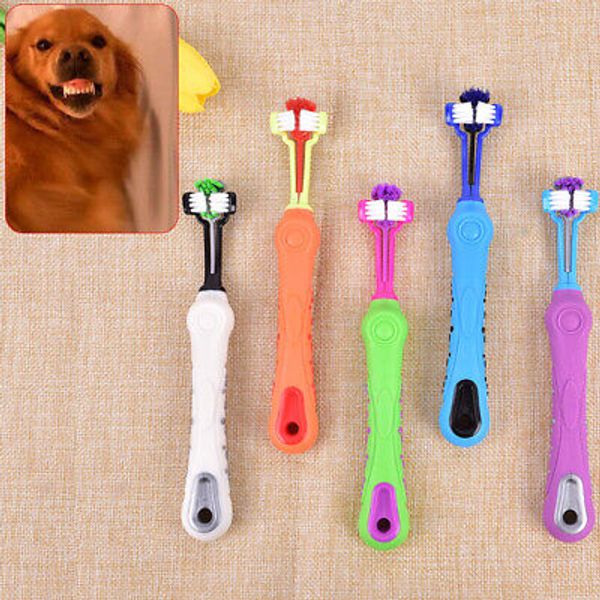 Dogs Toothbrush Three Sided Pets Clean Mouth Teeth Care Cleaning Groom~KE