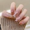 Set of 24 Nail Tips Plaid Nails Dark Brown Fake Nails For Taking Photos, Weddings, Coming-of-Age Ceremonies, Parties, After-Parties, Etc. Pearl Rhinestones