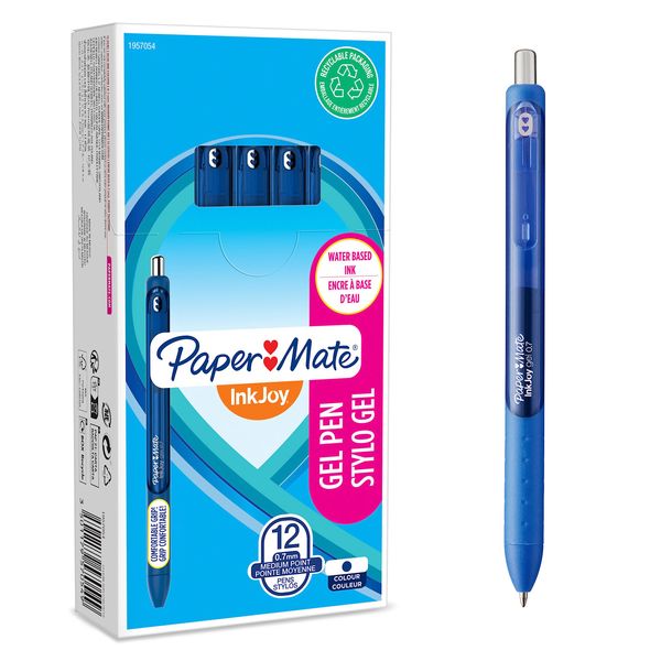 Paper Mate InkJoy Gel Pens | Medium Point (0.7mm) | Dark Blue Ink | 12 Count