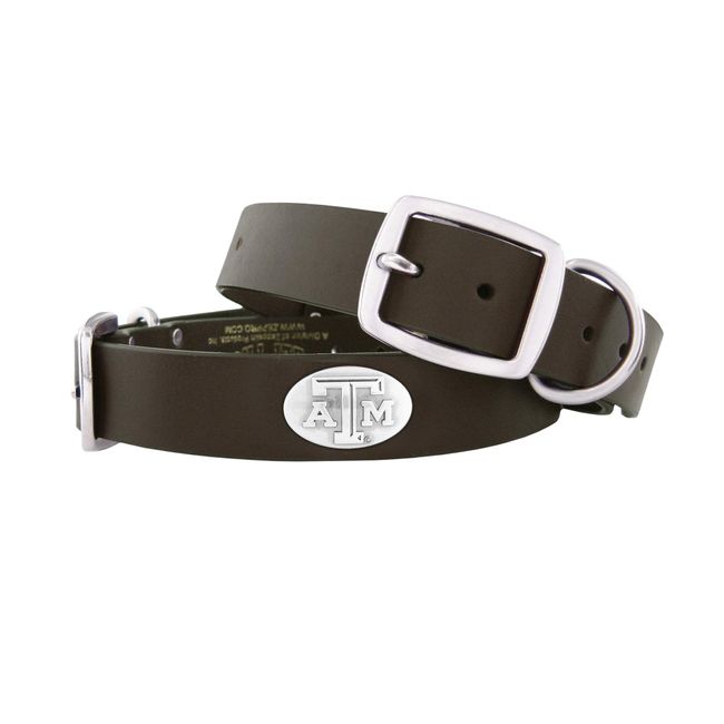 Zep-Pro Brown Leather Concho Pet Collar, Texas AandM Aggies, Medium