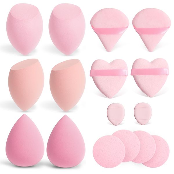 AiQInu 16pz Spugnette Trucco Set, Beauty Blender Make Up, Spugnetta Fondotinta, Spugnetta Trucco Make Up, Spugna Fondotinta per Miscelare Liquido Fondontinta Crema e Polvere