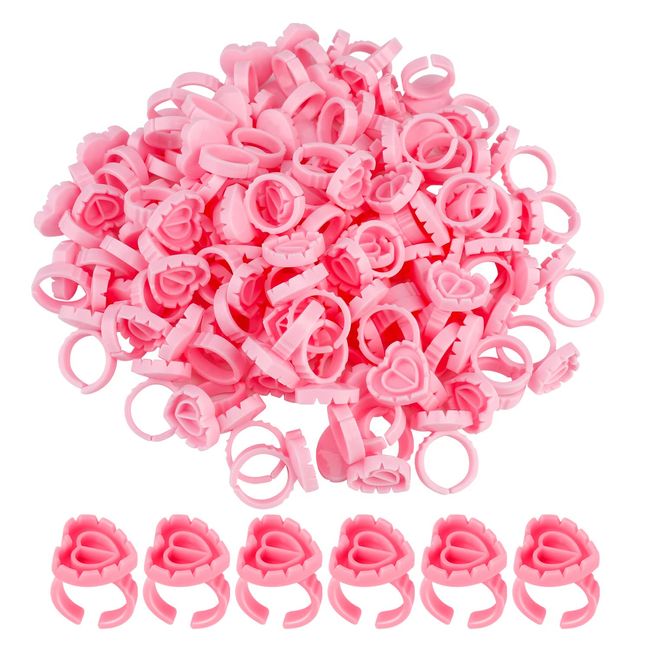 100 Stücke Einweg-Kleber Halter Ringe, Herzform Wimpern Ring Wimpern Blüte Halter Plastic Wimpern Extensionsn Halter für Tattoo Pigment Wimpernverlängerung zubehör(Rosa)