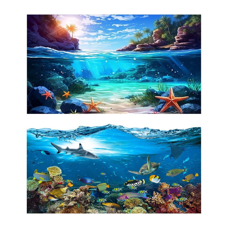 2 Packs Underwater World Fish Tank Background Tropical Maine Turtle ...