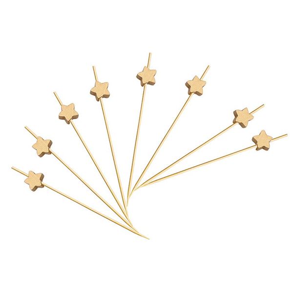 AILEXI Cocktail Sticks 100 Counts Wooden Toothpicks Party Supplies Frill Finger Food Fruits Sandwich Nibbles - Gold Stars