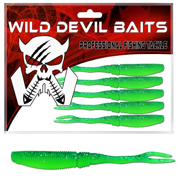 Angel-Berger Wild Devil Baits Snake Shad V-Tail Gummifisch (Green Flash, 7cm)