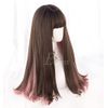 Eileen Semi-Long Cool Brown x Pink Wig, Straight, Natural, Harajuku Style, Popular, Small Face Effect, Cute, Net Included
